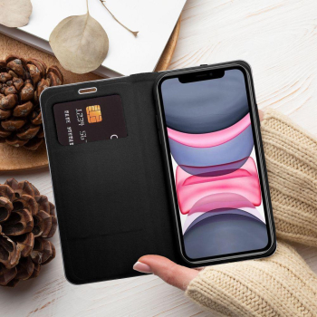 Etui z klapką na iPhone 11 Luna Book Carbon czarne-366165