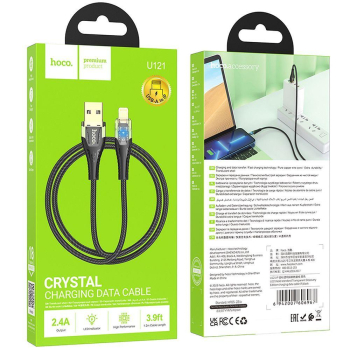 Kabel USB A do Lightning Hoco 2,4A 1,2 m U121 czarny transparentny-374090