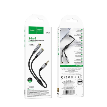 Kabel AUX 2w1 Jack 3,5 mm (męski) do 2 x Jack 3,5 mm (żeński) Hoco 0,25 m UPA21 szary (SC)-376496