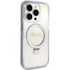 GUESS futerał do IPHONE 15 Pro kompatybilny z MagSafe GUHMP15LHRSGSD (Glitter Script Logo Ring stand) transparentny-384