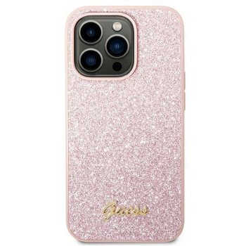 GUESS futerał do IPHONE 14 Pro Max GUHCP14XHGGSHP (Glitter Flakes Script Metal Logo) różowy-384596