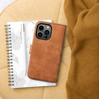Etui z klapką na iPhone 13 Tender Book brązowe-462907