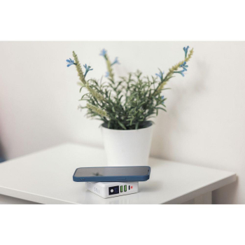 Wielofunkcyjna ładowarka Forcell F-Energy 4w1 2 x USB A + USB C 15W + power bank 8000mAh + ładowanie bezprzewodowe bia