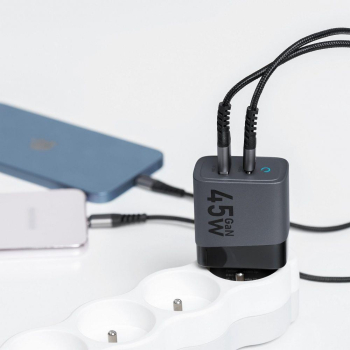Ładowarka sieciowa do telefonu Forcell F-Energy GaN USB C + USB A QC4.0 PD 4A 45W VT-39 szara-471087