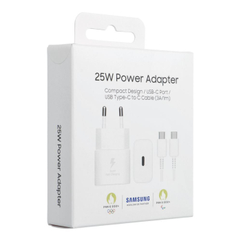 SAMSUNG oryginalna ładowarka sieciowa Typ C + kabel Typ C do Typ C PD 3A 25W GaN EP-T2510XWEGEU biała blister-472183