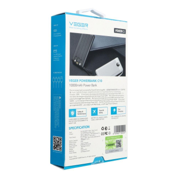 Powerbank Veger C10 (W1116) 10000 mAh z wbudowanymi kablami Micro USB / Typ C / Lightning czarny-475145
