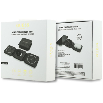 Ładowarka indukcyjna 3w1 zgodna z MagSafe 15W GUESS GUE005439 czarna-489431