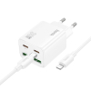 Ładowarka sieciowa do telefonu Hoco 2 x USB C + 2 x USB A QC3.0 PD 3A 30W + kabel USB C do Lightning N56 biała