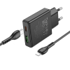 Ładowarka sieciowa do telefonu Hoco Slim USB A + USB C QC3.0 PD 3A 20W + kabel USB C do Lightning N38 czarna-493713