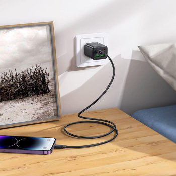 Ładowarka sieciowa do telefonu Hoco 2 x USB C + 2 x USB A QC3.0 PD 3A 20W + kabel USB C do Lightning N55 czarna-493734