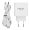 Ładowarka sieciowa do telefonu VEGER USB A + Typ C PD QC3.0 3,25A 65W + kabel USB C do USB C TR67 biała-632628